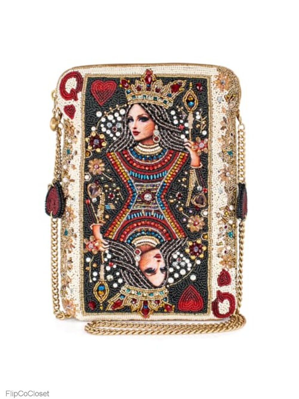 Queen Beaded Mini Crossbody Bag Novelty Evening Clutch Removable Chain